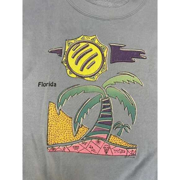 VINTAGE Florida Souvenir Crewneck Sweatshirt Men Small Blue 90s - Picture 2 of 8